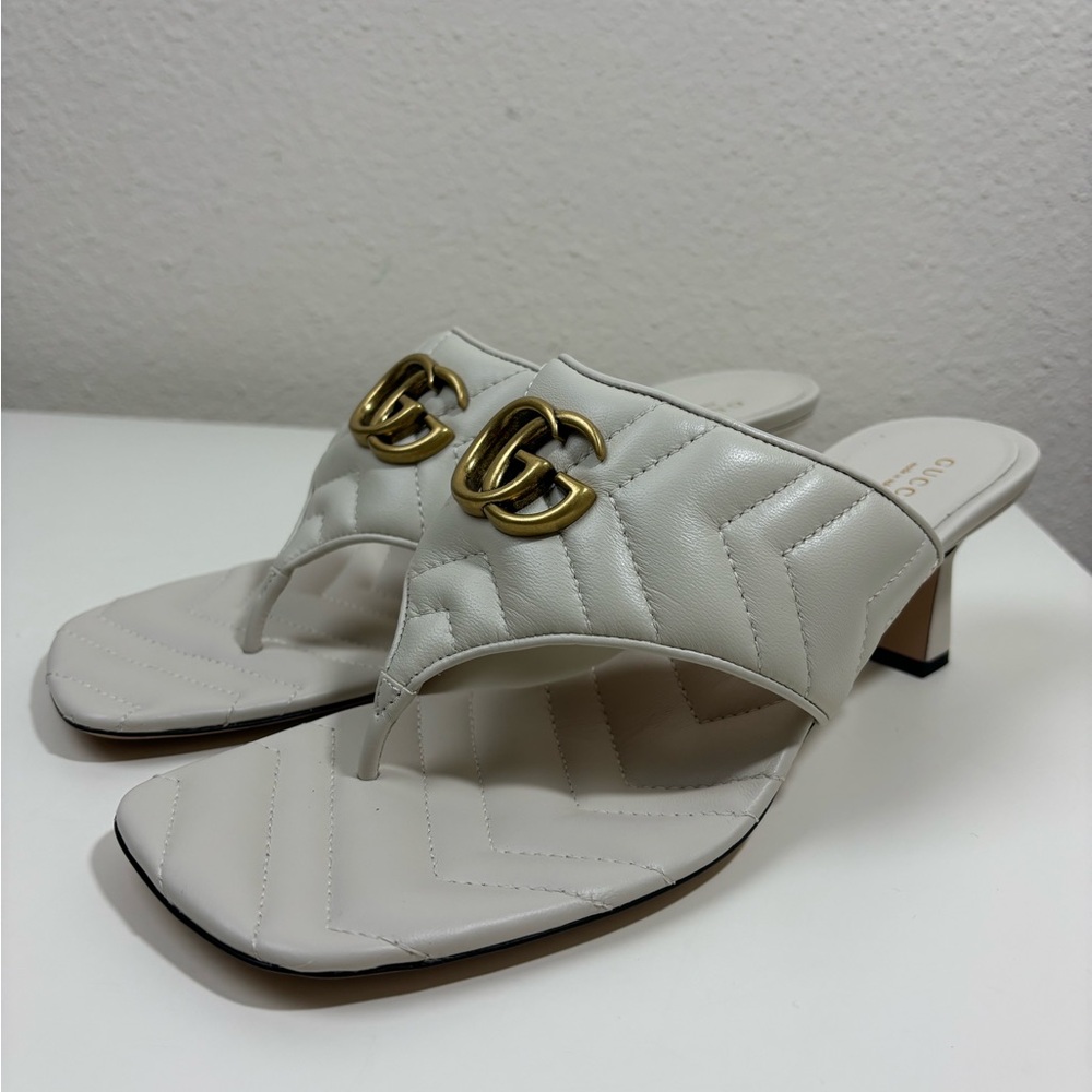 Gucci GG Marmont Leather Thong Mules Sandals
